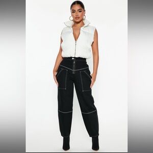 Black Cropped utility jean cargo pants